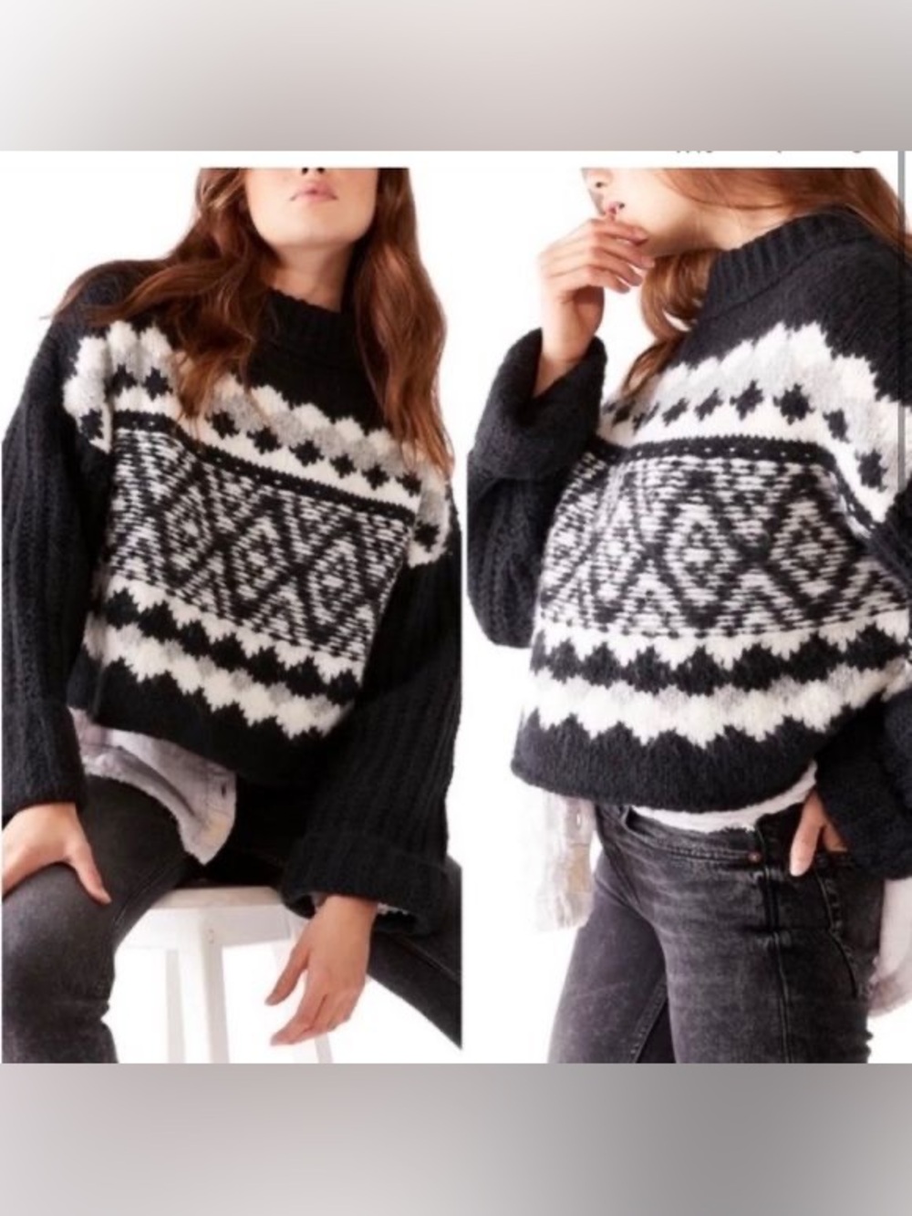 Free People Mock Neck Chunky Sweater